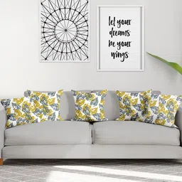 Encasa Homes White & Green 5 Pieces Dry Leaves Square Cushion Covers-image-8