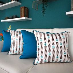 TARA- Sparkling Homes 4 Pcs Blue & White Embroidered Cotton Silk Square Cushion Covers-image-86