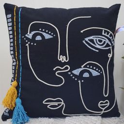 Art Avenue Renoma Blue & White Ethnic Motifs Printed Cotton Square Cushion Cover-image-27