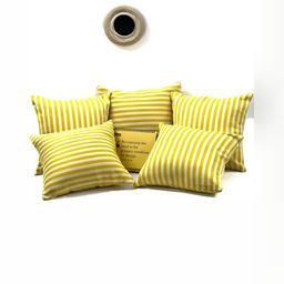 SLEEPY THREADS Yellow & White Set of 5 Striped Square Cushion Covers-3