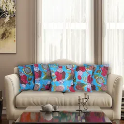Bohekant Turquoise Blue & Pink 5Pcs Embroidered Cotton Square Cushion Covers-20