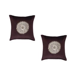MONKDECOR Brown & White 2 Pieces Embellished Velvet Square Cushion Covers-49