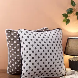 ROMEE White & Grey Set of 2 Polka Dots Square Cushion Covers-image-4
