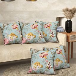 EasyGoods Blue & Yellow Set of 5 Floral Square Cushion Covers-29