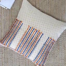 Art Avenue Lillian White & Blue Embroidered Cotton Square Cushion Cover-picture-22