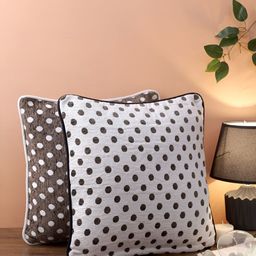 Aura White & Brown 2 Pieces Geometric Square Cushion Covers-18