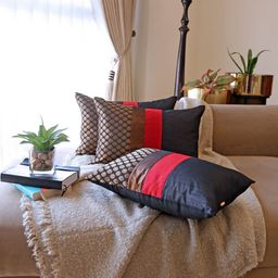 ANS Black & Red 3-Pieces Ethnic Motifs Rectangle Cushion Covers-54