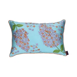 Perenne Design Turquoise Blue & Orange Floral Embroidered Silk Rectangle Cushion Cover-image-54