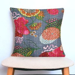 Bohekant Grey & Pink Embroidered Cotton Square Cushion Covers-picture-12