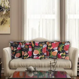 Bohekant Black & Green 5Pcs Embroidered Cotton Square Cushion Covers-image-4