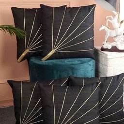 MFD HOME FURNISHING Black & Gold-Toned 5 Pieces Abstract Square Cushion Covers-image-45