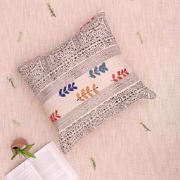 Art Avenue Stem Black & Blue Ethnic Motifs Printed Cotton Square Cushion Cover-image-26