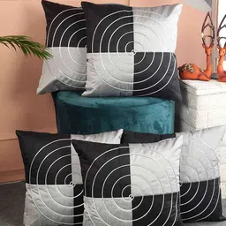 MFD HOME FURNISHING Black & Grey 5 Pieces Geometric Printed Square Cushion Covers-picture-13