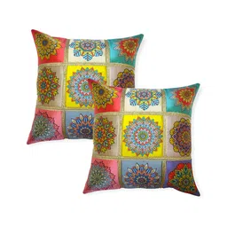 MONKDECOR Yellow & Pink 2 Pieces Floral Square Cushion Covers-image-85