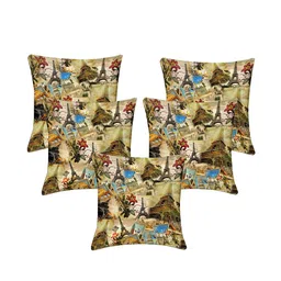 Lushomes Yellow & Blue Set of 5 Floral Square Cushion Covers-34