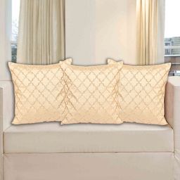 INDHOME LIFE Cream-Coloured & Beige Set of 3 Embroidered Square Cushion Covers-11