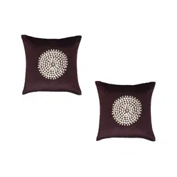 TANLOOMS Brown & White Set of 2 Embellished Velvet Square Cushion Covers-26