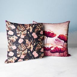 BIANCA Purple & Pink Set of 2 Floral Square Cushion Covers-55