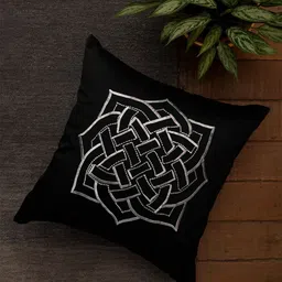 ZEBA Black & Silver-Toned Embroidered Square Cushion Cover-3