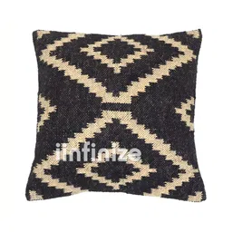 iinfinize Black & Beige Abstract Printed Square Kilim Cushion Cover-14