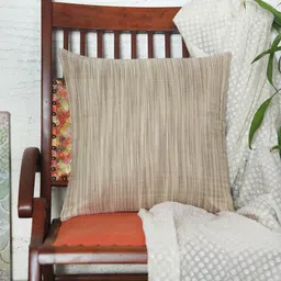 ZEBA Beige Self Design Square Cushion Cover-image-12