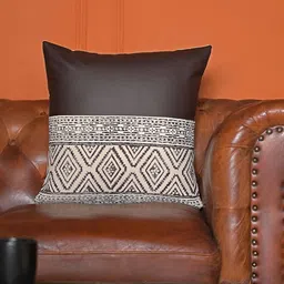 ABSTRACT INDIA Coffee Brown & Off White Cotton Square Cushion Covers-image-16