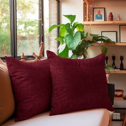 Encasa Homes Maroon Cotton Square Cushion Cover-image-95