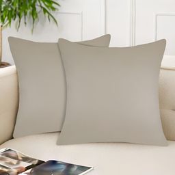 Tesmare Beige 2 Pieces Leather Square Cushion Covers-44