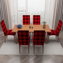 DREAM CARE Red & Black 6 Pieces Checked Seat Square Cushion Covers-5