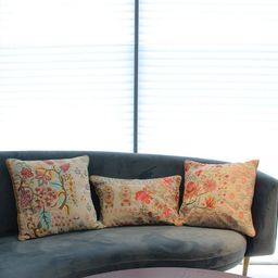 Izzhaar Primal Instincts Yellow & Blue 3 Pieces Embroidered Cotton Cushion Covers-image-10