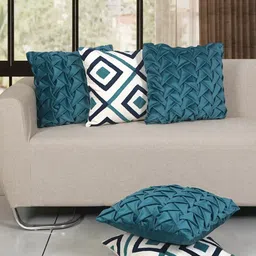 Ode & Cleo Teal & White 5 Pieces Embroidered Cotton Square Cushion Covers-image-73