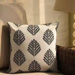 Pure Home and Living Beige and Black Embroidered Square Cushion Cover-picture-14