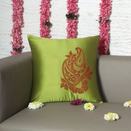 ZEBA Green & Brown Embroidered Square Cushion Cover-picture-52