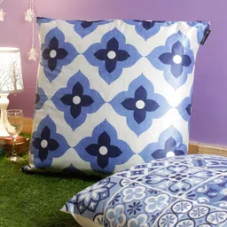 ROMEE White & Blue Set of 2 Floral Velvet Square Cushion Covers-image-33