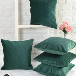 HOMADORN Green 2 Pieces Geometric Velvet Square Cushion Covers-image-5