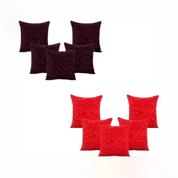 ZESTURE Brown & Red 10 Pieces Self Design Velvet Square Cushion Covers-image-13