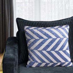 Tasseled Home Blue & White Striped Velvet Square Cushion Cover-image-59