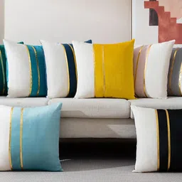 Vinayaka Fab Black & White 2 Pieces Striped Velvet Square Cushion Covers-image-16