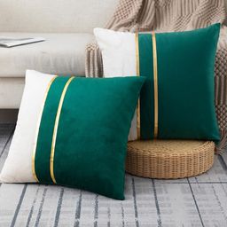 Vinayaka Fab Green & White 2 Pieces Striped Velvet Square Cushion Covers-38