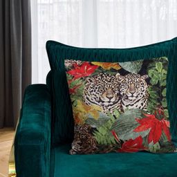 Tasseled Home Jungle Green & Red Abstract Velvet Square Cushion Cover-28
