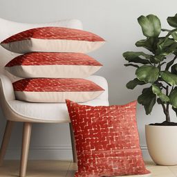 Just Home Rust & Beige Set of 4 Abstract Velvet Square Cushion Covers-24