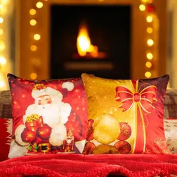 Vendola Gold-Toned & Red 2 Pieces Abstract Printed Velvet Square Cushion Covers-image-83
