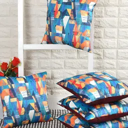 BIGGER FISH Blue 5 Pieces Velvet Abstract Printed Square Cushion Covers-image-59
