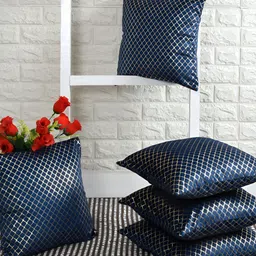 BIGGER FISH Blue 5 Pieces Printed Velvet Square Cushion Covers-24