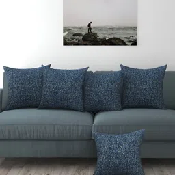 BIGGER FISH Blue 5 Pieces Printed Velvet Square Cushion Covers-image-98