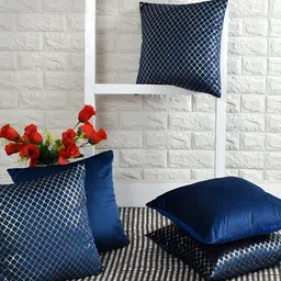 BIGGER FISH Blue & Gold-Toned 5Pcs Geometric Velvet Square Cushion Covers-image-53