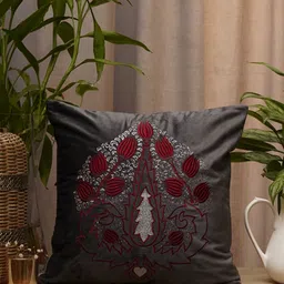 ZEBA Grey & Red Embroidered Velvet Square Cushion Covers-picture-54