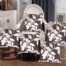 Tesmare Brown & Beige 5 Pieces Floral Printed Velvet Square Cushion Covers-image-57