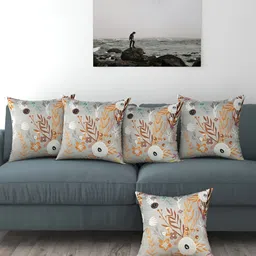 BIGGER FISH Grey 5 Pieces Square Cushion Covers-image-44