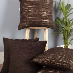 CAZIMO Brown & Gold-Toned 5 Pieces Abstract Textured Jacquard Square Cushion Covers-image-73